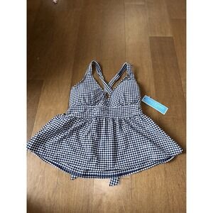 Draper James Swim Navy White Gingham NWT Lands' End Tankini Top Small Tank